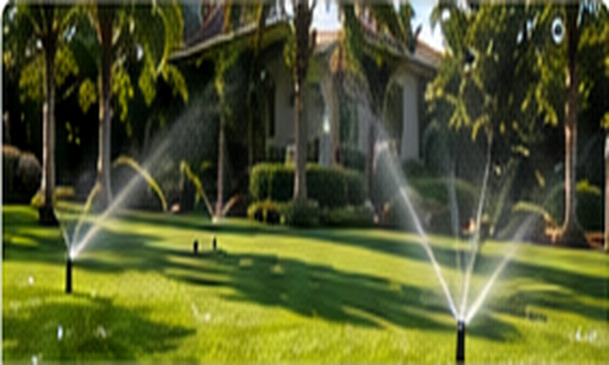 Irrigation system watering a landscaped property