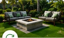 Artificial turf backyard entertaining area