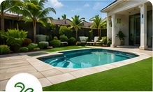 Artificial turf around a pool
